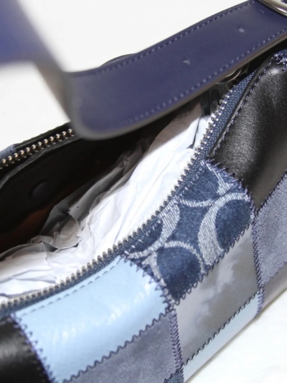 COACH Coachtopia Alter Ego Small Slouchy Shoulder Bag Patchwork Sig Leather Blue - Picture 7 of 9